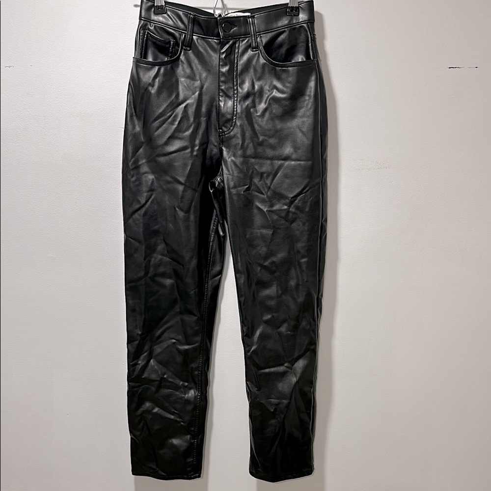 Abercrombie & Fitch Jeans Womens 26/2 Black Faux Leather Ankle Skinny Ultra High